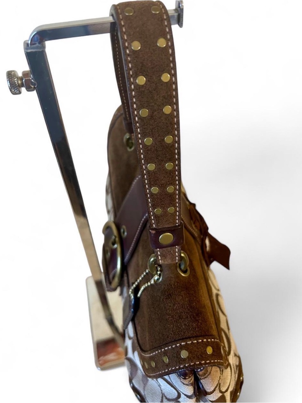 Coach Soho Shoulder Bag with Studs Suede Leather Jacquard and Bow 2004 7059 - Picture 3 of 8